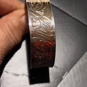 Northwest Coast Native Silver Cuff Bracelet Raven&Orca Design Tsimahian Style